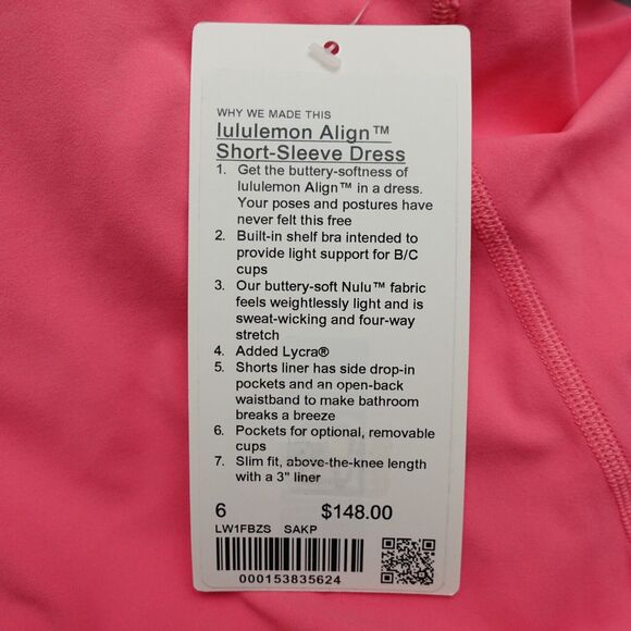 New Lululemon Size 6 Align Short Sleeve Dress SAKP Sakura Pink 3" Liner Nulu - Picture 9 of 9